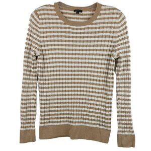 Talbots Women's Sweater Ivory, Tan & Gold Cableknit Crewneck Long sleeve Size S